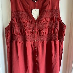 Bloom Chic Womens Plus Size 3X 22-24 Wine Sleeveless Smocked Top